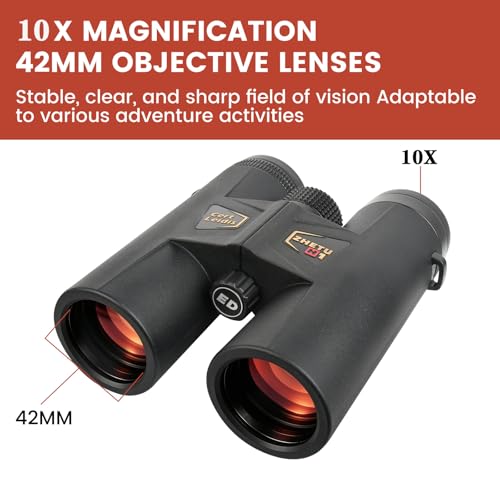 ED 10x42 Professional Binoculars for Adults High Powered, Fully Multi-Coated Lenses, Super Bright BAK4 Prism Waterproof Compact Binoculars for Bird Watching Hunting Stargazing Hiking Cruise Travel - color: Black 10x42