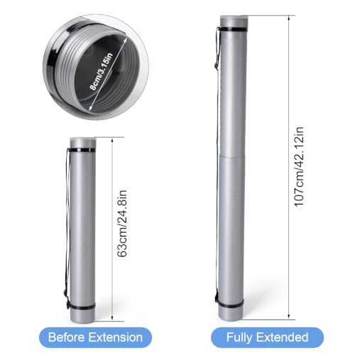 DEWEL Expandable A0 Poster Tube 24.5"-40", Blueprint Tube with Strap - color: Silver (Round), size: Large