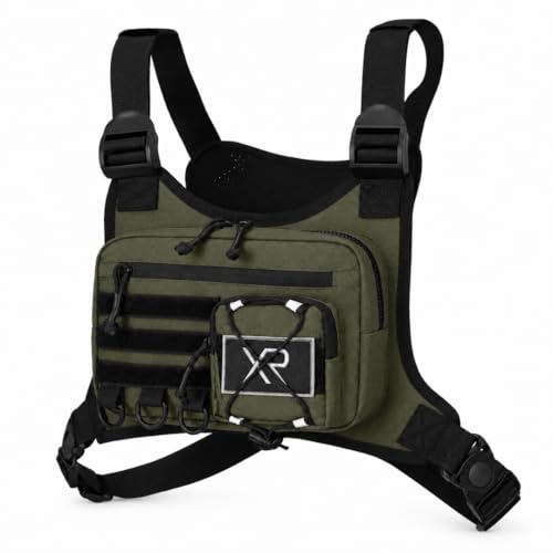 Tactical Chest Bag with MOLLE Pouches- Adjustable Outdoor Sport Chest Rig w/Holstert for Running, Hiking, Cycling & Training (Olive) - color: Olive