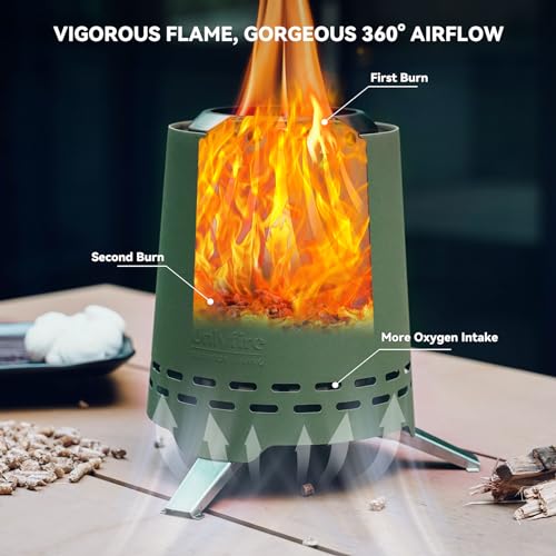 2-in-1 Wood Burning Fire Pit with Pot Rack, 9" Tabletop Fireplace, Green | Portable Stainless Steel Camp Stove with Carry Bag for Camping, Patio, Backyard, RV & Tailgating, Smokeless Firepit, FP047 - color: Green, size: 9"