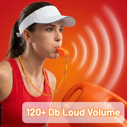 2 Packs Plastic Orange Whistle, Referee Whistles with Lanyard Super Loud Emergency Whistle for Boating, Swimming, Kayaking, Hiking, Camping