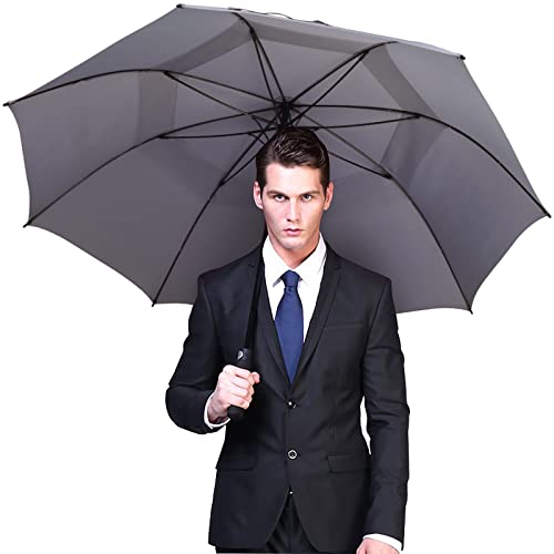 G4Free 47/54/62/68/72 Inch Golf Umbrella Windproof Auto Open Large Umbrella | Oversized Stick Umbrella, Extra Large, Vented Double Canopy, Waterproof 210T Pongee Fabric, Fiberglass Frame, EVA Foam Handle - color: Grey, size: 54 inch