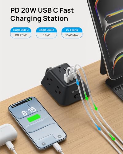 TROND Desk Clamp Power Strip, Desk Charging Station with USB C PD 20W | Desk Surge Protector with 5 AC Outlets, Fit 1.97in Tabletop Edge Thick, Extension Cord 6ft for Home Office Accessories, Black - color: Black, size: 6FT (2C1U & PD 20W)