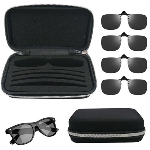Clip on Case for Glasses, Clip on Sunglasses Case, Glasses Organizer for Clip-on, Semi Hard Shell Zipper Ultra-Light 4 Slots