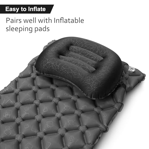 Inflatable Camping Pillow, Travel Blow Up Air Pillow, Neck Lumbar Support Ultralight Compact Pillow for Outdoor Hiking Backpacking Car Beach Airplane Sleeping Essentials, Black - color: Black