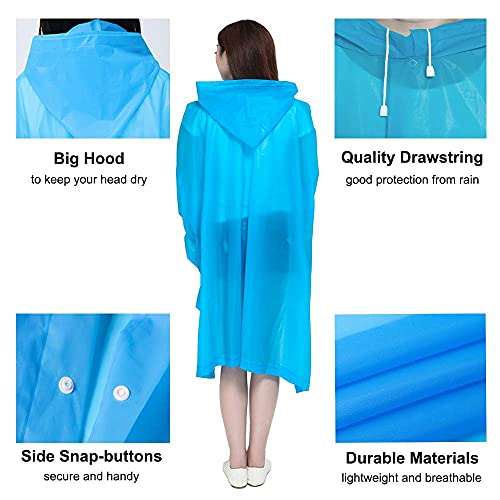 Rain Ponchos for Adults Reusable, 2-5 Pack Raincoat for Women Men, Waterproof Rain Coat Gear with Hood Drawstring - color: Blue+yellow