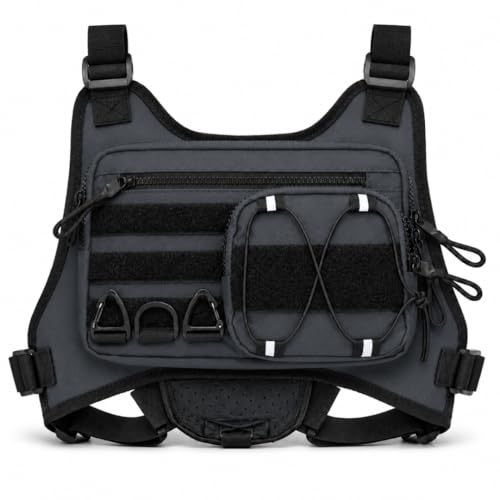Tactical Chest Bag with MOLLE Pouches- Adjustable Outdoor Sport Chest Rig for Running, Hiking, Cycling & Training (Gray) - color: Gray