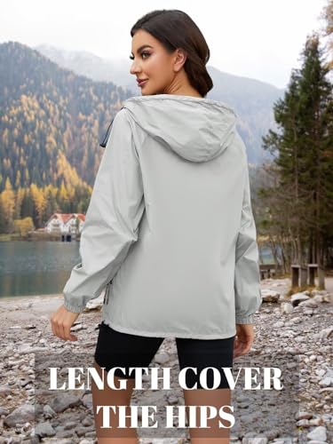 CRIPOM Light Weight Rain Jacket Women Waterproof Windbreaker Travel Rain Coats for Women Packable S-XXL - color: Grey, size: Medium