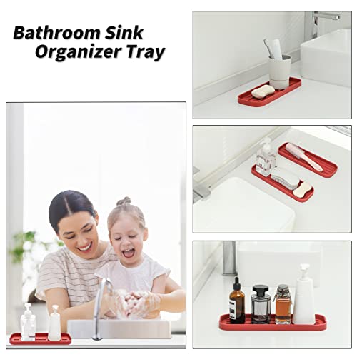 MicoYang Silicone Kitchen Sink Organizer Tray for Multiple Usage,Eco-Friendly Sponges Holder for Kitchen Bathroom Counter or Sink,Dish Soap Dispenser,Scrubber,Bottle,Cup (Red, 12"×4") - color: Red, size: 12" x 4" x 0.7"