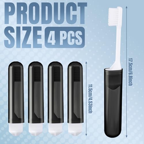 Patelai 4 Pcs Travel Toothbrush Mini Foldable with Case,Black Color - color: Black