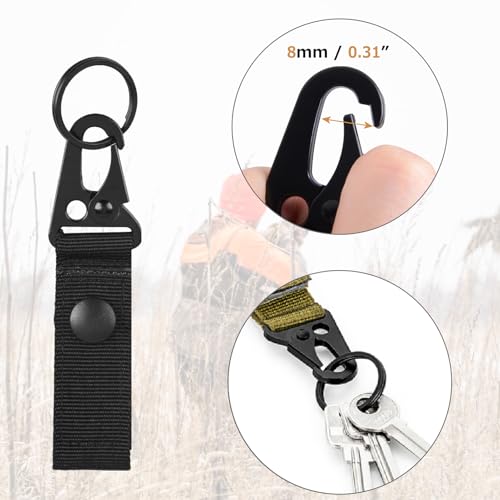 Azarxis Tactical Molle Key Ring Chain Gear Clip Key Keeper Keychain Nylon Belt Key Holder Carabiners Hanger Buckle Hook - color: Black - 2 Pack