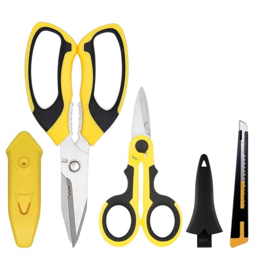Heavy Duty Scissors, Sharp Scissors All Purpose Heavy Duty with Serrated Edge, Comfortable Non-Slip Handle, Easy Cutting Cardboard, Wires, Fabric, Leather, Iron Mesh (Yellow) - color: Yellow