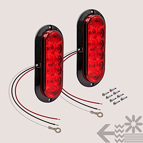 TRUE MODS 2pc 6" Red Oval LED Trailer Tail Light for RV Truck Flatbed | DOT FMVSS 108, Surface Mount, IP67 Submersible, Park & Turn Signal, LED Trailer Tail Brake Lights, Stop Turn Tail Park Brake - color: Red, size: 2 Pack