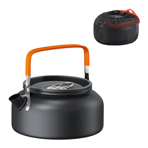 FUNYKICH 1.2L Camping Kettle with Carry Bag, Portable Stovetop Tea Kettle Fast Heating Boiling Hot Water for Open Fire, Lightweight Coffee Pot with Anti-Scald Handle for Outdoor Hiking Picnic Travel - size: 1.3 Quarts