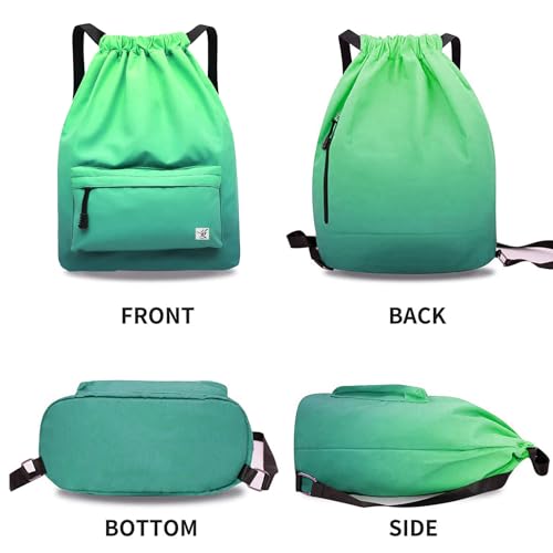 Waterproof Drawstring Bag, Gym Bag Sackpack Sports Beach Backpack for Men Women - color: 11-gradual Green