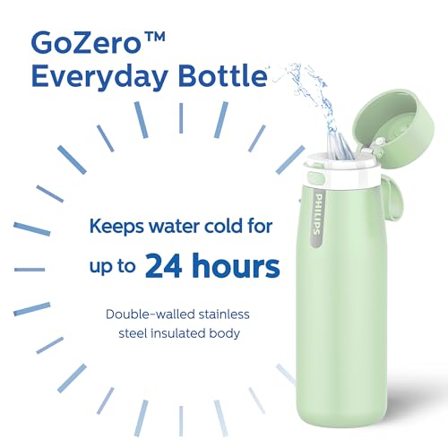PHILIPS Filtered Water Bottle Stainless Steel Travel Keeps Cold 32oz Green - color: Green-Stainless, size: 32 Ounces