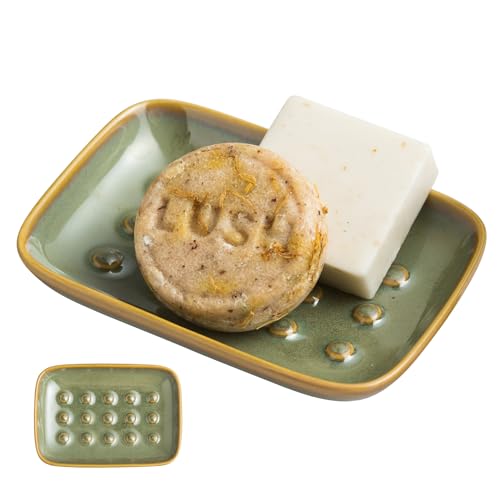 Miamolo Soap Dish for Shower & Bathroom, Floating Point Save Soap Loss | Ceramic Soap Holder Saver, Ideal for Kitchen Countertop | Versatile Tray for Sponges, Trinkets, Brushes, Easy Cleaning, Green - color: Green, size: Floating Point Design
