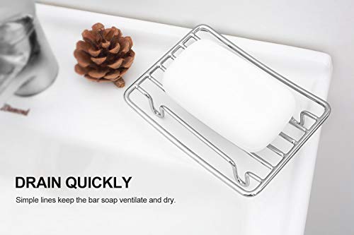 Soap Dish, Stainless Steel Bar Soap Holder for Shower, Self Draining Stand Soap Saver for Bathroom, Kicthen Sink and Countertop, Chrome 1-Pack - color: Chrome-rectangular 1p
