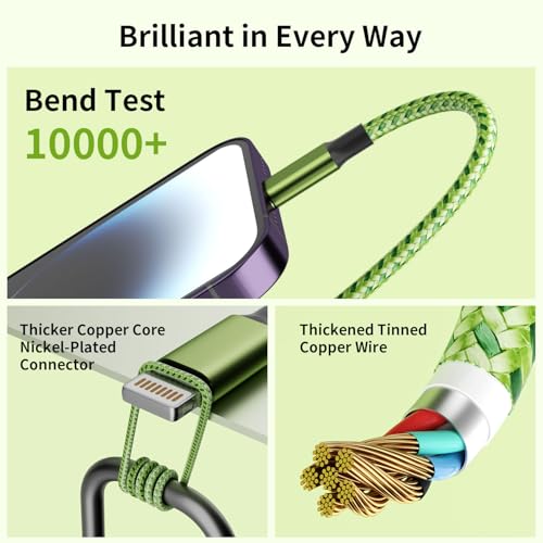 4 in 1 Dual Type C Multi Charging Cable, Charging Cord for Multiple Devices | 2 Pack 5FT USB Charging Cable with 2 USB C/IP/Micro USB Charger, Phone Charger for iPhone 17-8/ Android/Pad and More - color: Fluorescent green
