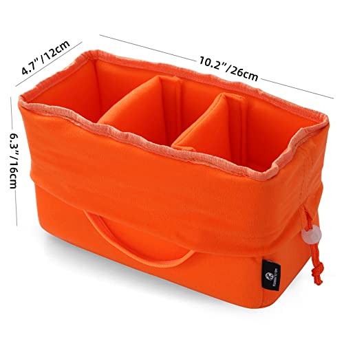Koolertron Shockproof Camera Photo Bag for SLR TLR Camera Insert Partition Padded Case,Can be Put Directly Into the SLR Camera Bag With Freely Adjustable Compartment - color: Orange with Straps