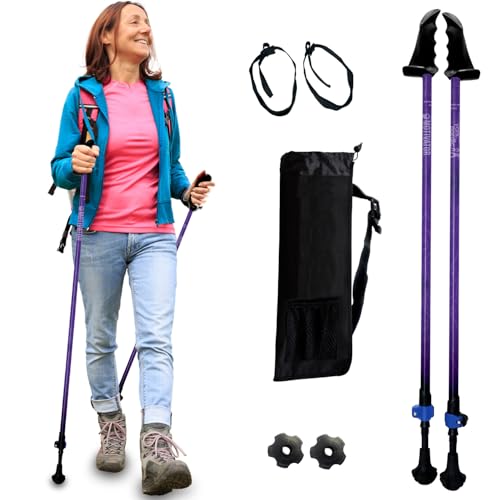 York Nordic Motivator Walking Poles for Balance and Rehab - Patented Stability Grips - Lightweight, Adjustable, and Collapsible - 2 Pieces Adjustable w/flip Locks - Heights 4'6" up to 6'2" - 230 lbs - color: Journey Purple