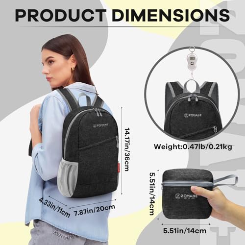 ZOMAKE Lightweight Packable Backpack, 10L Small Foldable Daypack for Hiking - color: Black A2, size: 10L