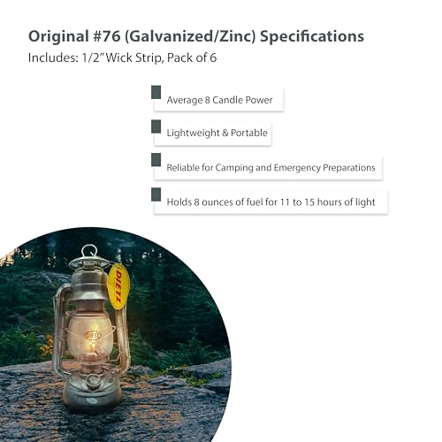 Light of Mine - Dietz #76 Original Galvanized Oil Lantern Bundle Including 6-Pack of 100% Cotton 1/2" Replacement Wick Strips (#76, ZINC) - style: #76 Galvanized/Zinc