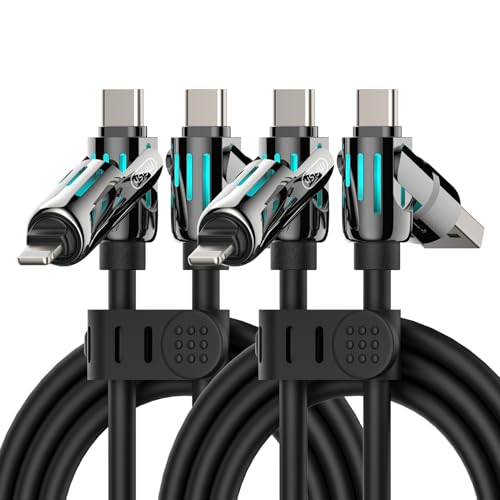 MFish 2-Pack 240W 4-in-1 Multi Charging Cable, Black+Grey, 6.6FT | Carrying Case, USB-A & USB-C to USB-C/Lightning, For iPhone 17/16/15/14, MacBook, iPad, Laptop, Samsung S25/S24 - color: Black+Grey, size: 2-Pack 6.6FT