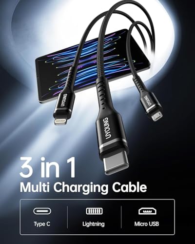 3 in 1 Charging Cord, Multi Charging Cable Long Phone Charger 10 FT, 2 Pack - color: Black, size: 10FT, style: USB A to Multiple Connectors