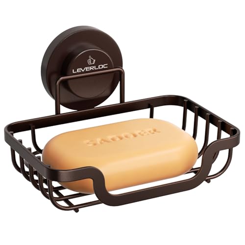 LEVERLOC Soap Dish, Soap Bar Holder for Shower Suction Cup Wall Mounted - color: Brown, size: 5.7" * 4.8"