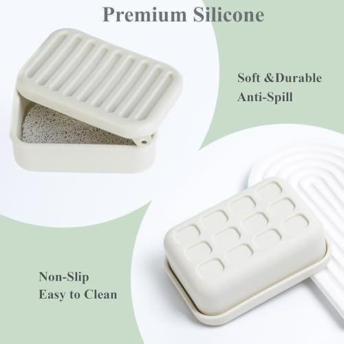 Portable Leakproof Travel Soap Case, Silicone Travel Soap Case, Compact Soap Holder with Drainage Layer, Travel Soap Holder for Camping, Gym, Outdoor (Rice-White) - color: Rice-white