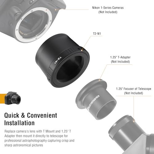 Astromania T T2 Lens Mount Camera Adapter Ring for Nikon 1 Series Cameras | Metal Photo Adapter Telescope Accessories, Compatible with Mirrorless Cameras & T Adapter, for Astronophotography Observation - size: Adapter for Nikon 1