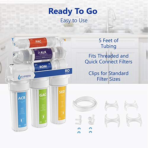 Express Water Filter Upgrade Kit, Reverse Osmosis, Add New Filtration Stage | Includes Adapters for ¼” Threaded and Quick Connect Filters, BPA Free Polyethylene Tubing, Quick Hassle Free Setup - color: Brushed Nickel, style: Accessories