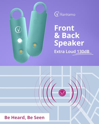 Vantamo Personal Alarm for Self Defense with Low Battery Notice, Strobe Light & Extra Loud 130 dB Double Speakers Safety Keychain Set for Women, Rechargeable Panic Button for Womens Self Defense - color: Metallic Aquamarine