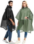 2 Pack Rain Ponchos for Adults Reusable - Raincoats Survival Emergency Heavy Duty Rain Coat with Drawstring Hood - color: Black&green