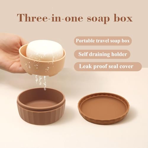 Silicone Travel Soap Box with Lid Draining Soap Container for Shower Compact Travel Soap Case Leak-Proof Design for Camping, Hiking, Gym & Outdoor Use Keeps Soap Dry & Hygienic (Mocha Mousse) - color: Mocha Mousse