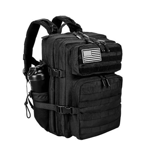 LHI Tactical Military Backpack for Men and Women 25L/35L Army Assault Pack Bag Small Rucksack with Bottle Holder - color: 2.0 35l-black, size: Medium