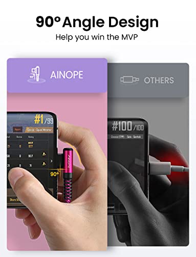 AINOPE Type C Cable [2-Pack, 6.6ft] 3.1A Type C Charger Fast Charging Right Angle, Resistant Nylon Braided S9 Charger Compatible with Galaxy S10 S9 Plus S21, Note 10 9 LG, USB C Cable - color: Rose, size: 6.6FT+6.6FT