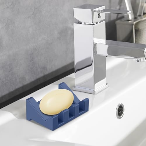 Silicone Soap Holder, 1 PCS Extended Soap Dish for Shower, Bathroom with Drainage - color: 1*royal Blue