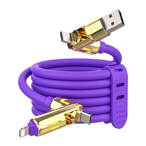 MFish 240W 4-in-1 Fast Charging Cable, Purple Gold, 6.6FT | Carrying Case, USB-A & USB-C to USB-C/Lightning, For iPhone 17/16/15/14, MacBook, iPad, Laptop, Samsung S25/S24 - color: Purple Gold, size: 6.6Ft