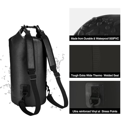 Piscifun Dry Bag, Waterproof Floating Backpack 10L/20L/30L/40L | Waterproof Phone Case, Adjustable shoulder straps, Roll-top closure keeps gear dry, Ideal for Boating, Kayaking, Fishing - color: Black, style: 30l