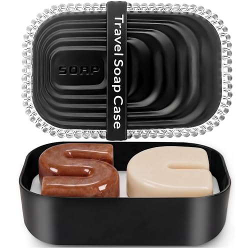 Soap Holder, Travel Soap Container with Removable Draining Layer & Soap Bag，Travel Size Toiletries，Portable Bar Soap Holder，Soap Dishes for Traveling, Camping, Gym, Bathroom(Black, 1 Pack) - color: Black Lager