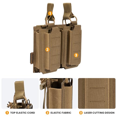 EXCELLENT ELITE SPANKER Tactical Open-Top Single/Double/Triple Molle Mag Pouch for Pistol Mag Pouch Tactical Bag Accessories Holder - color: Double-Coyote Brown