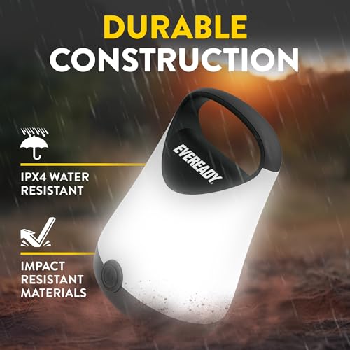 Eveready LED Camping Lantern X-250 (2-Pack), Super Bright Tent Lights, Rugged Water Resistant LED Lanterns, 100 Hour Run-time (Batteries Included), Black - color: Black, size: 2-Pack