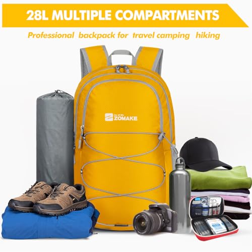 ZOMAKE Lightweight Packable Backpack, Water Resistant Foldable Daypack 28L - color: Yellow, size: 28L