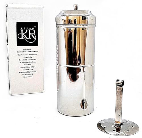 South indian filter coffee maker indian style 10.1 oz (300 ml) | KERAM indian coffee filter 304 stainless steel coffee dripper reusable phin filter decoction maker pour over alternative - size: 300 ml