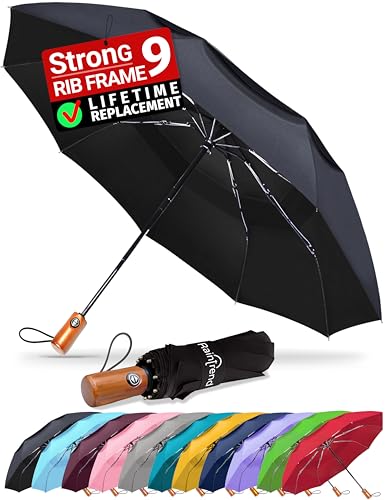 Raintrend Windproof Travel Umbrellas for Rain Automatic +10% Bigger Canopy Strong Frame Compact Folding Portable Umbrella for Women Men Backpack Purse - color: A Black&Brown