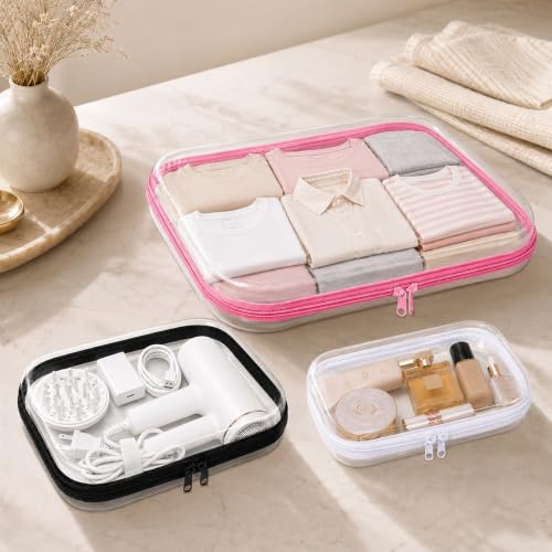 3 Pack Clear Hard Shell Zipper Case (1XL + 1L + 1M, White) | Travel Toiletry Bag, Waterproof 1.2mm PET Hard Plastic Pouches, Organizer Box for Makeup, Toy, Snack, Stationery, Diaper - color: White(XL+L+M)