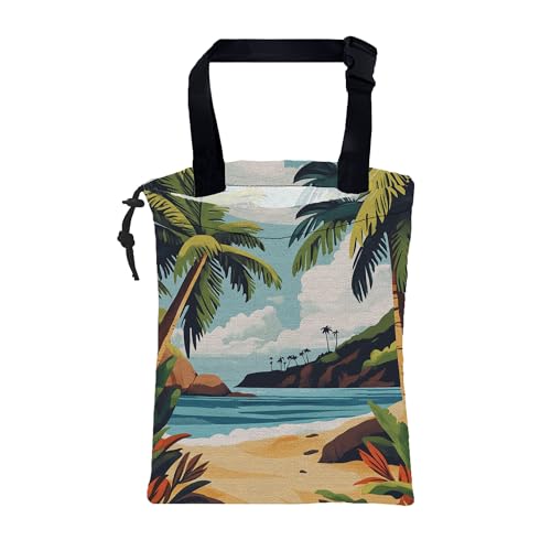 Car Garbage Bag Tropical Beach Palm Trees Drawstring Car Trash Bag Hanging for Back Seat with Adjustable Buckle Canvas Vehicle Trash Can Easy-to-Install - color: Tropical Beach Palm Trees