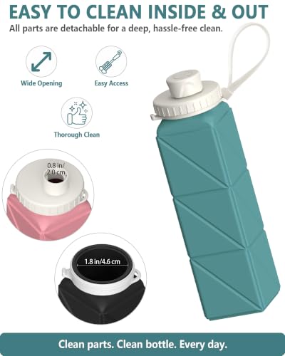 BEAUTAIL Collapsible Water Bottles 21oz/610mL, Silicone Travel Water Bottle - color: Blue